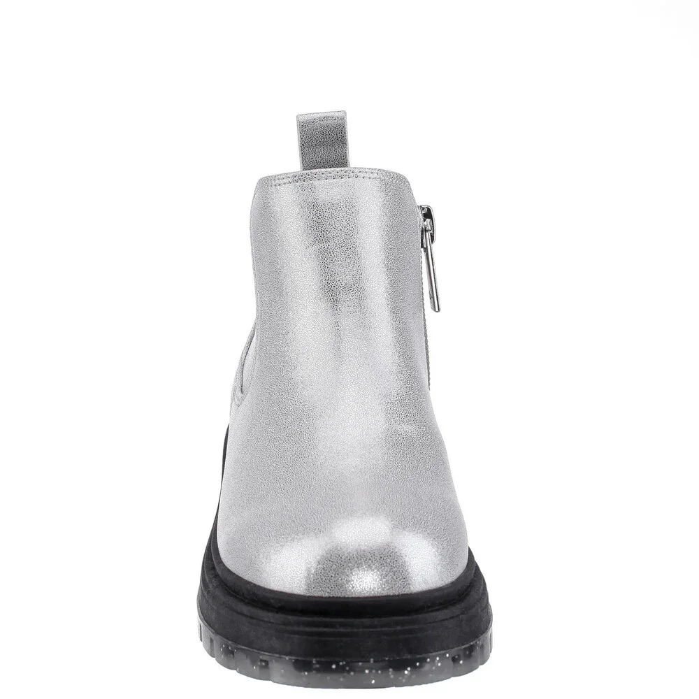 Nina Prisila Boots Girls US 2 Silver Shimmer Lug Sole Round Toe Chelsea ZAP1177